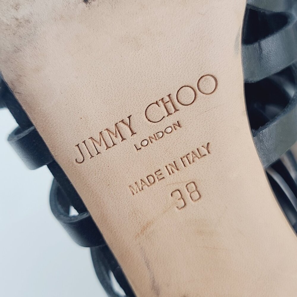 JIMMY CHOO Heels Black Gladiator Multistrap Caged Sandals Size 38 Retail $1050 - Picture 8 of 8